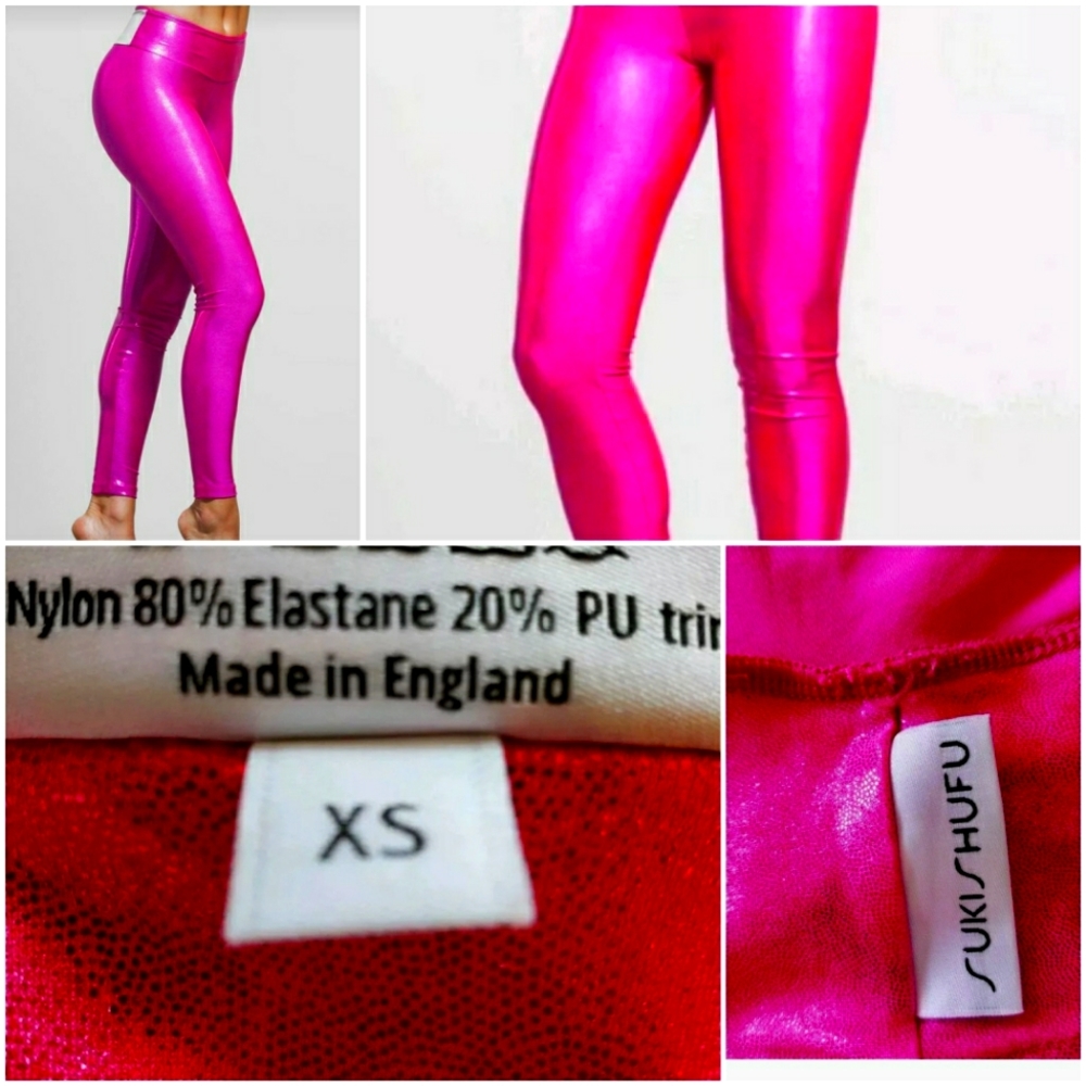 SUKISHUFU Metallic Pink  leather back Leggings